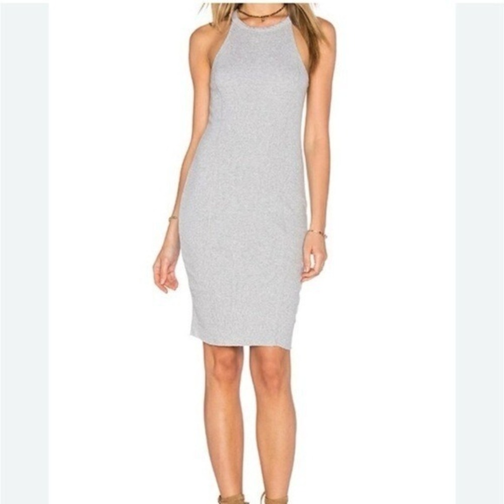 Splendid Midi Dress Womens Medium Gray Rib Knit Raw Seam T-Shirt Dress Casual